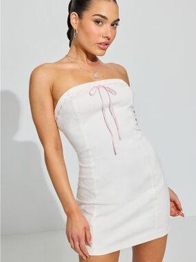 Garage Strapless White Mini Dress with Pink Trim